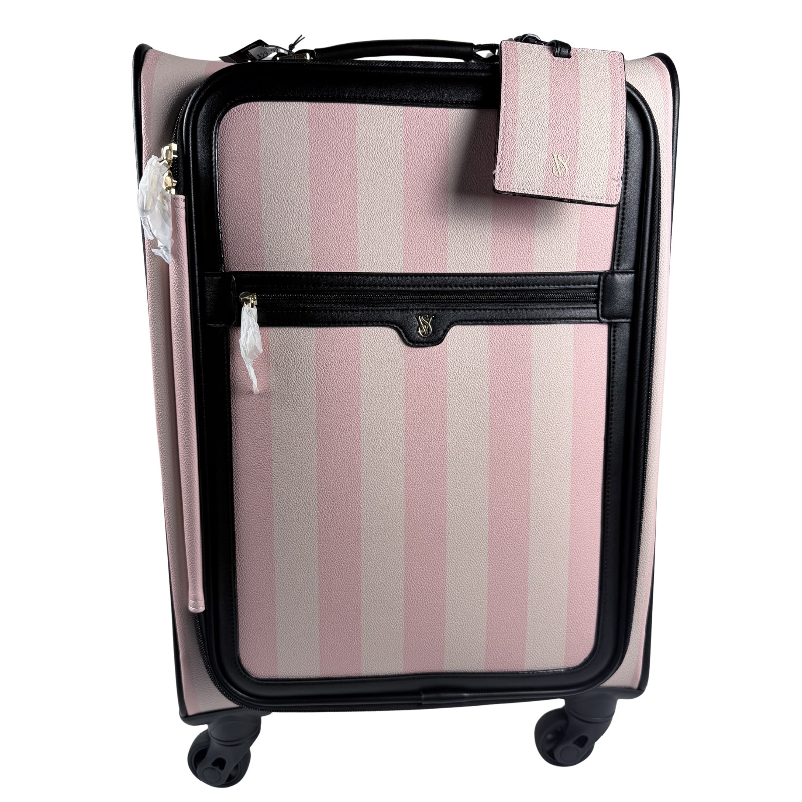 Victoria’s Secret Carry On Spinner Luggage Suitcase Pink Heritage Stripe NWT