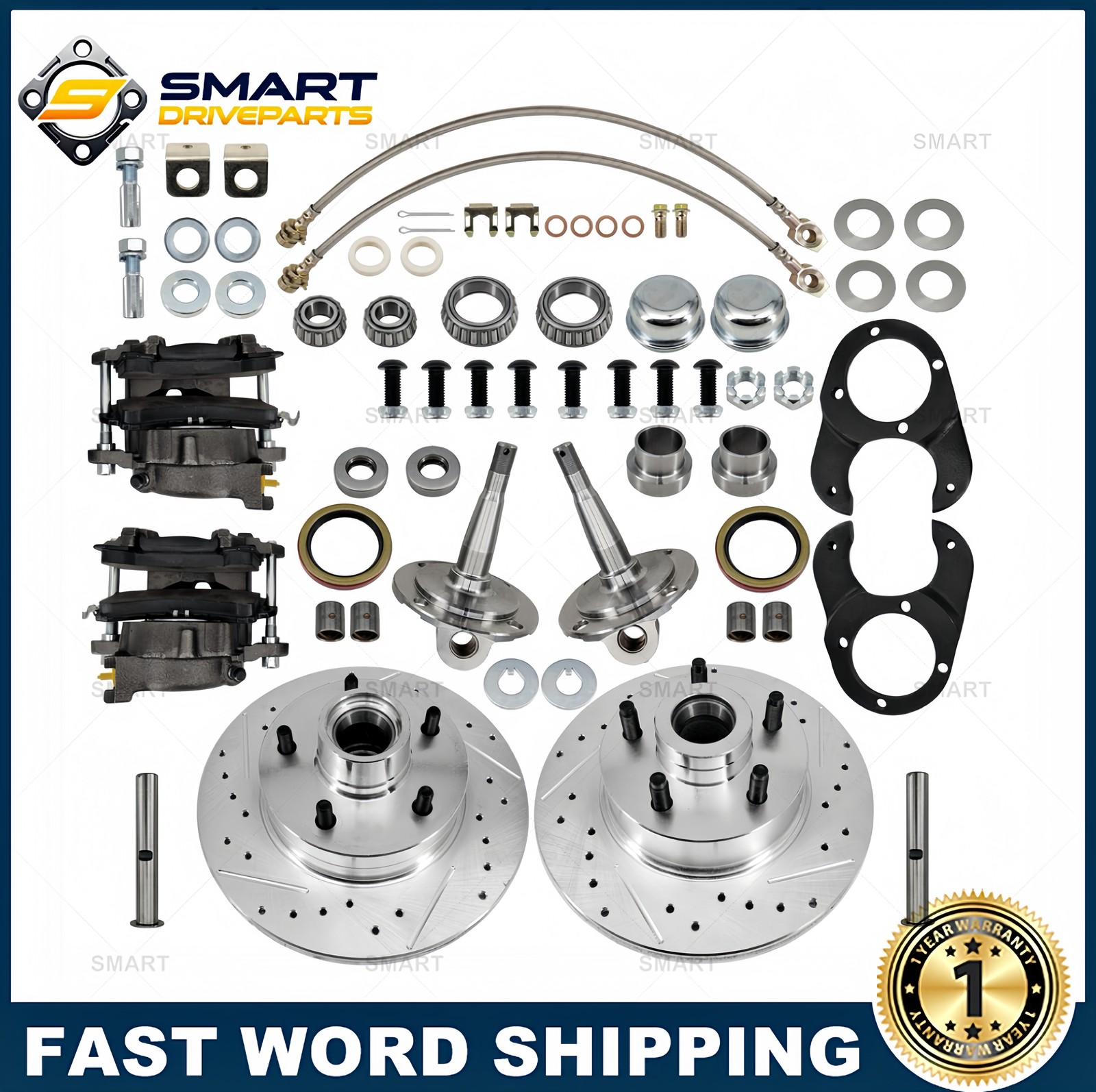 For 1928-1948 Ford Solid Axle Front Disc Brake Conversion Kit w/ Forged Spindles