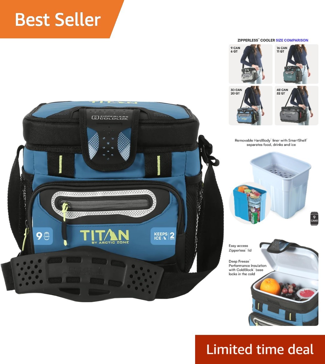 Titan Zipperless HardBody Cooler - Keeps Ice for 2 Days, Compact 9 Can Capacity