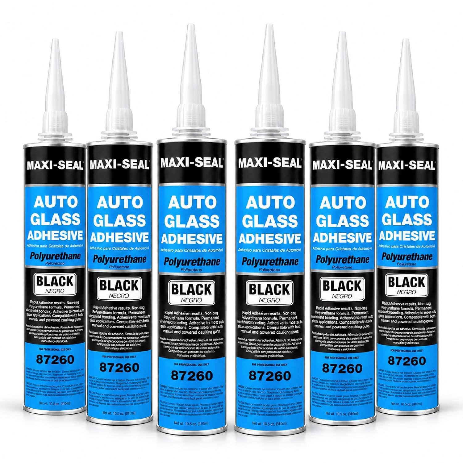 Maxi-Seal Black Polyurethane Windshield Adhesive with Fast Curing Non-sag 6 Pack