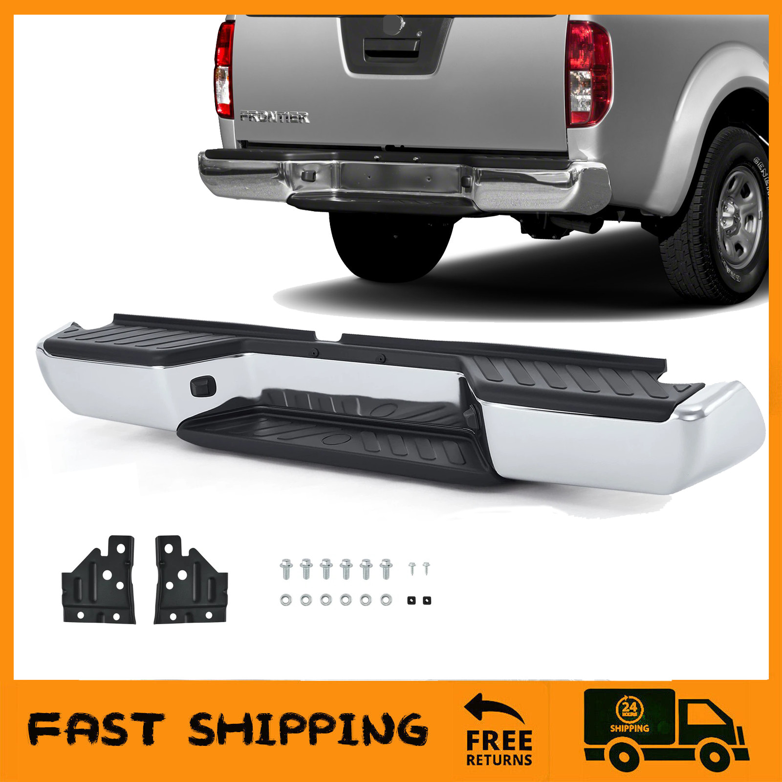 Chrome Rear Step Bumper Assembly Without Sensors For 2005-2021 Nissan Frontier Chrome Rear Step Bumper Assembly Without Sensors For 2005-2021 Nissan Frontier