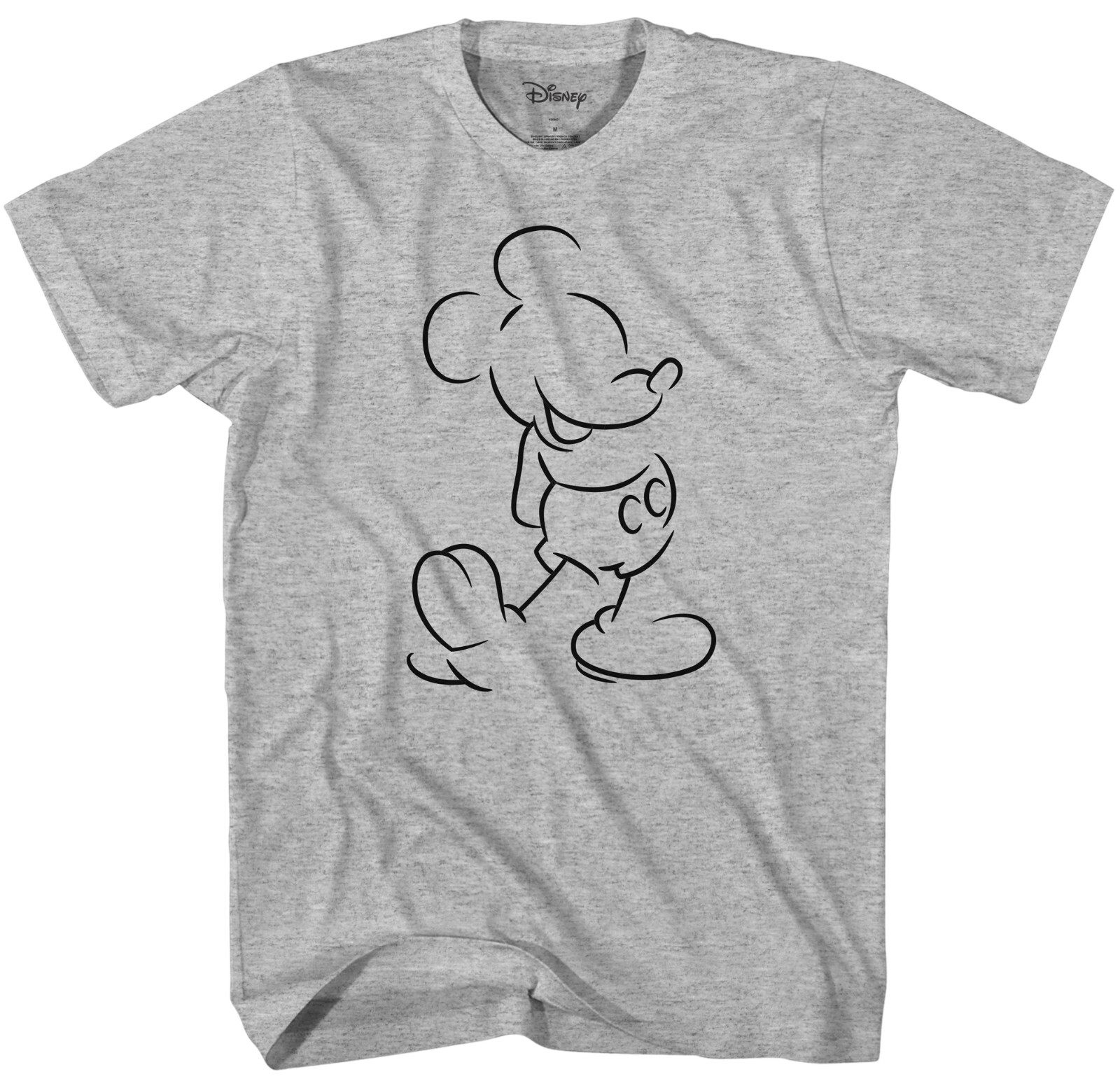 Disney Mickey Mouse Line Art Outline Men's Grey Heather T-Shirt