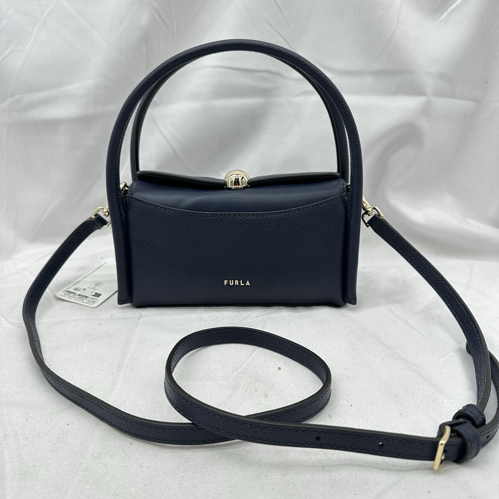 Furla Womens Nicole Mini Boston Top Handle Crossbody Bag Leather Navy Blue