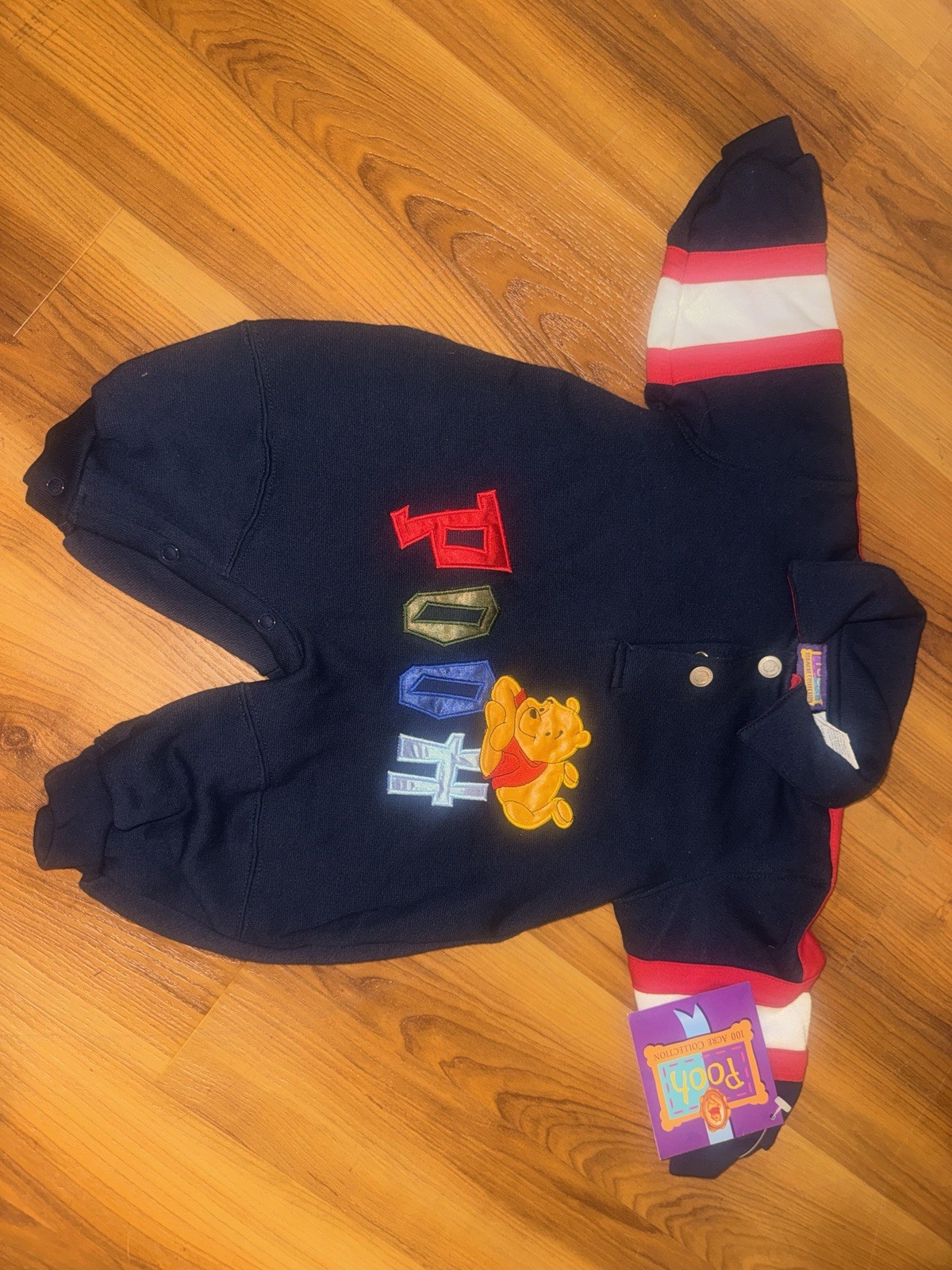 Vintage Winnie the Pooh Baby Coverall One-Piece 3-6M Navy Knit Snap Embroidered