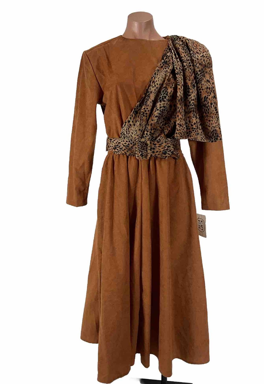 VTG 1970’s Noah’s Flood Animal Print Shawl Drape Faux Suede Dress 13/14 Belt
