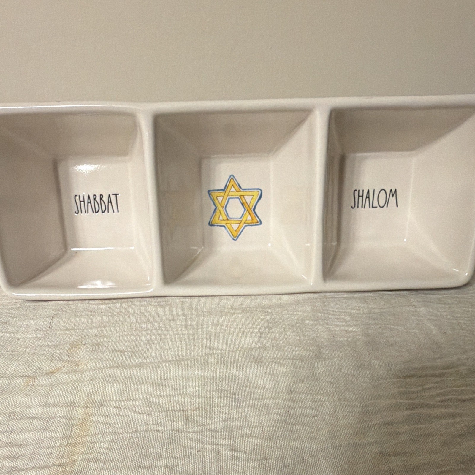 Rae Dunn Artisan Collection Shabbat Shalom 3-Section Ceramic Tray White