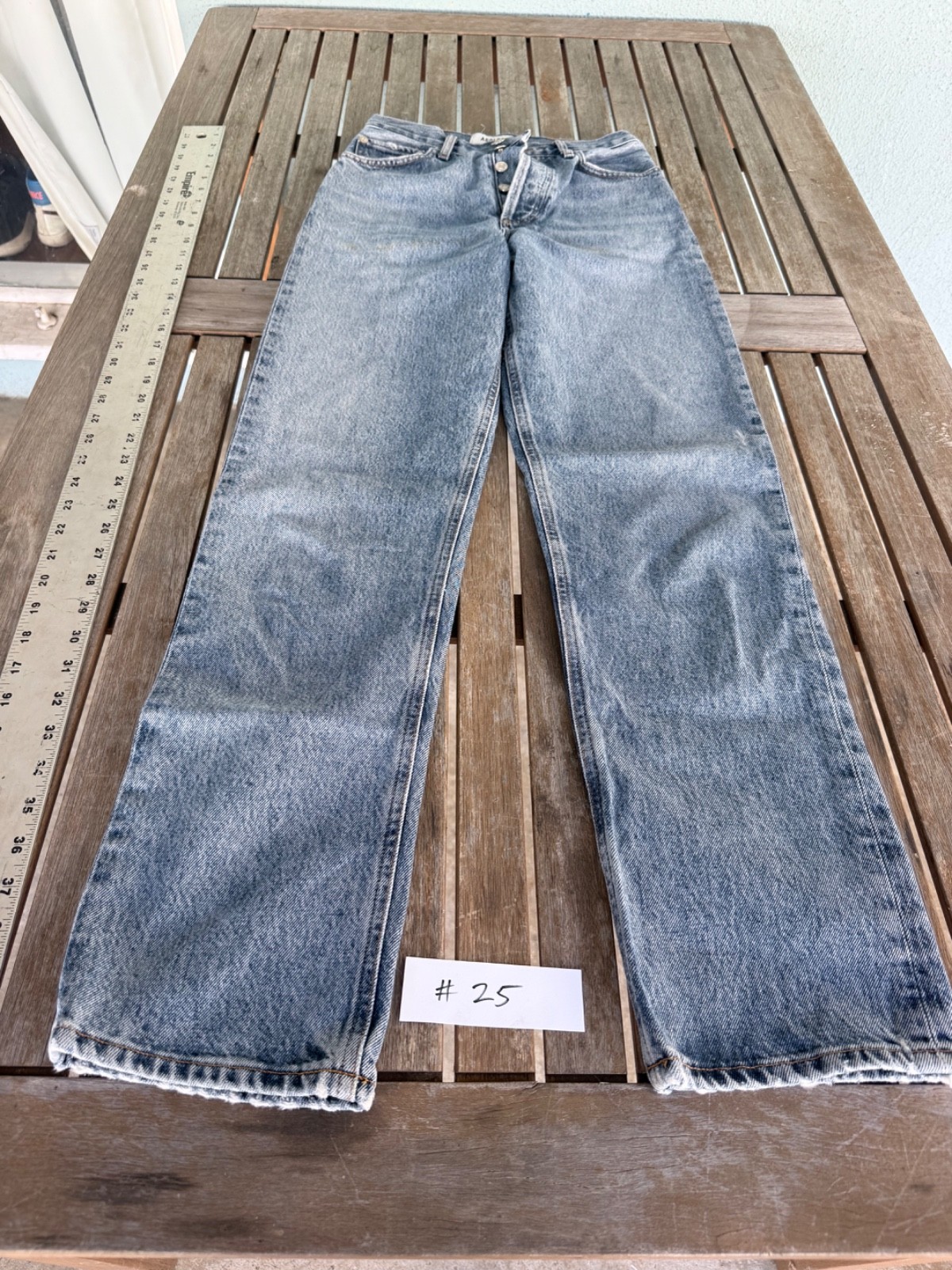 AGOLDE Women’s High Rise Straight Light Wash Blue Button Fly Jeans 24 #25