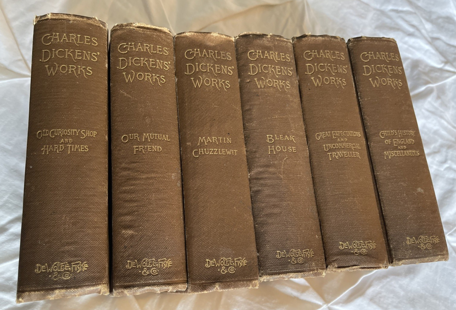 Antique Charles Dickens\' Works - 6 Volume Matching Set - DeWolfe, Fiske & Co -