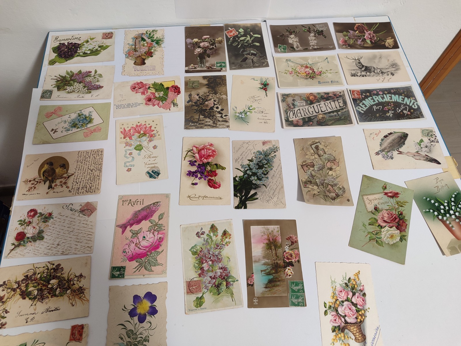 Antique Postcards Lot 1900s Embossed Relief Glitter Silk Ribbon 3D French Vintage
