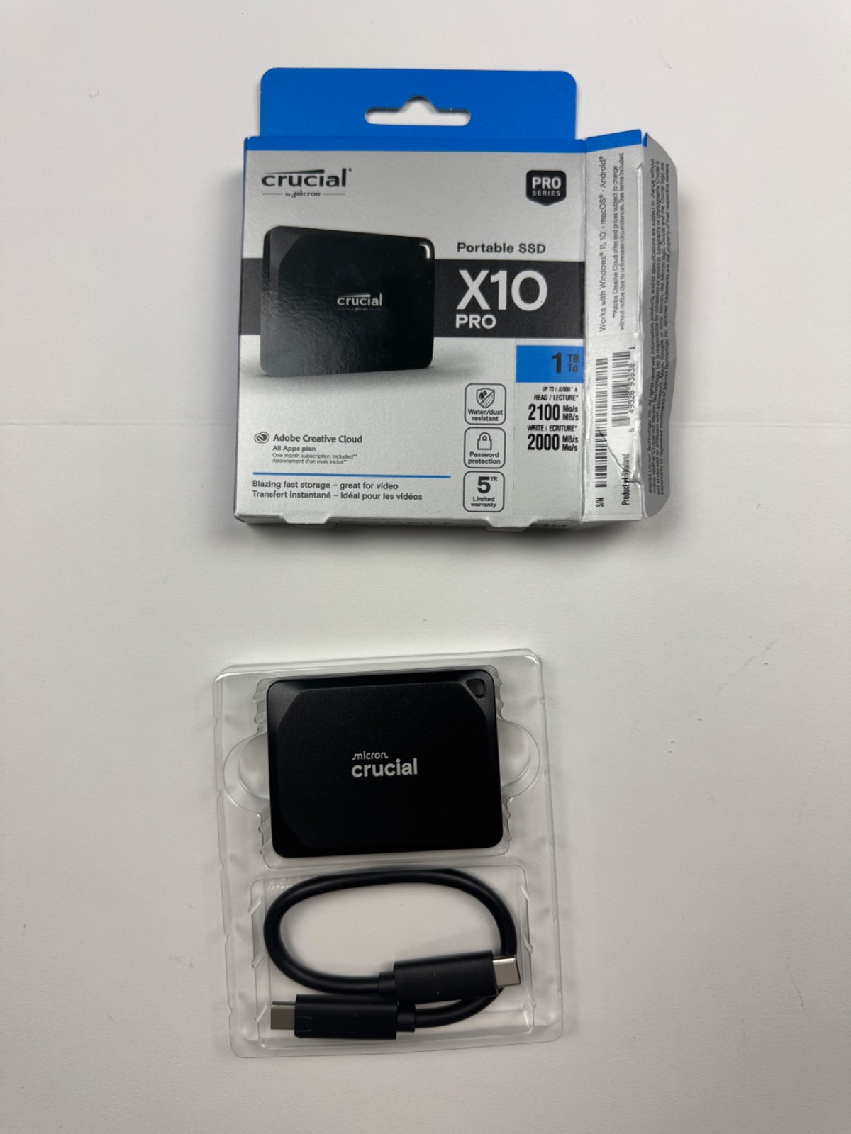 Crucial X10 Pro 1TB USB-C Portable External SSD 2100MB/s 2000MB/s Black Crucial X10 Pro 1TB USB-C Portable External SSD 2100MB/s 2000MB/s Black