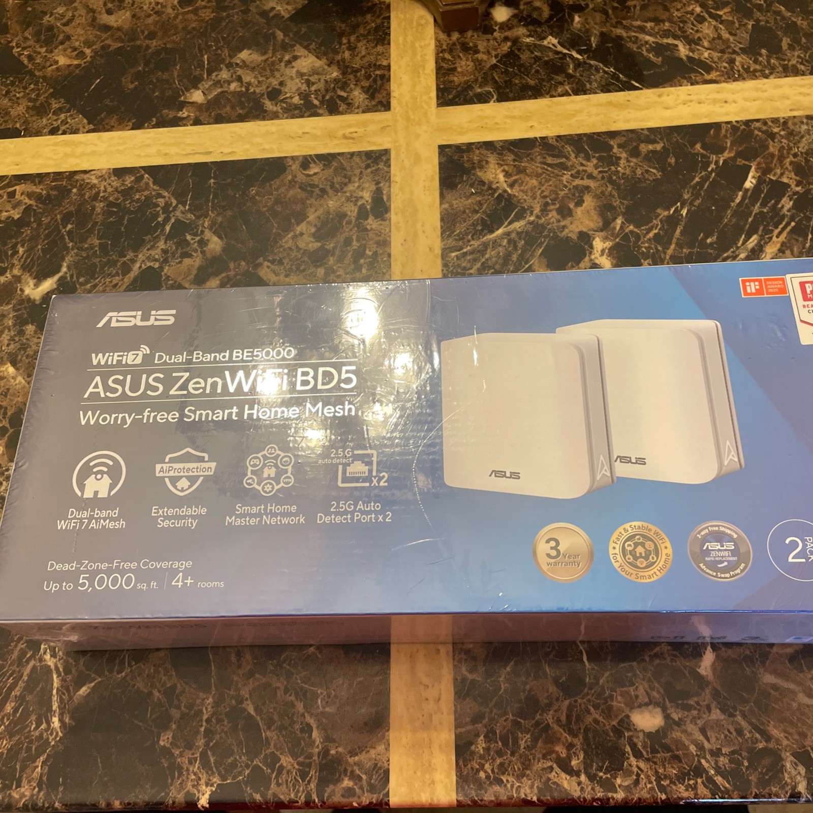 ASUS ZenWiFi BD5 WiFi 7 BE5000 Dual-Band - 2-Pack - White, New/Sealed. ASUS ZenWiFi BD5 WiFi 7 BE5000 Dual-Band - 2-Pack - White, New/Sealed.