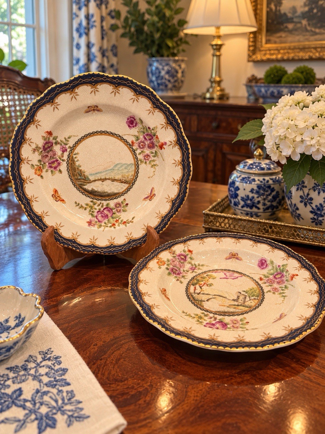 Vintage Hua Rong Tang Zhi Chinese Porcelain Landscape Plates Pair 9.75” Vintage Hua Rong Tang Zhi Chinese Porcelain Landscape Plates Pair 9.75”
