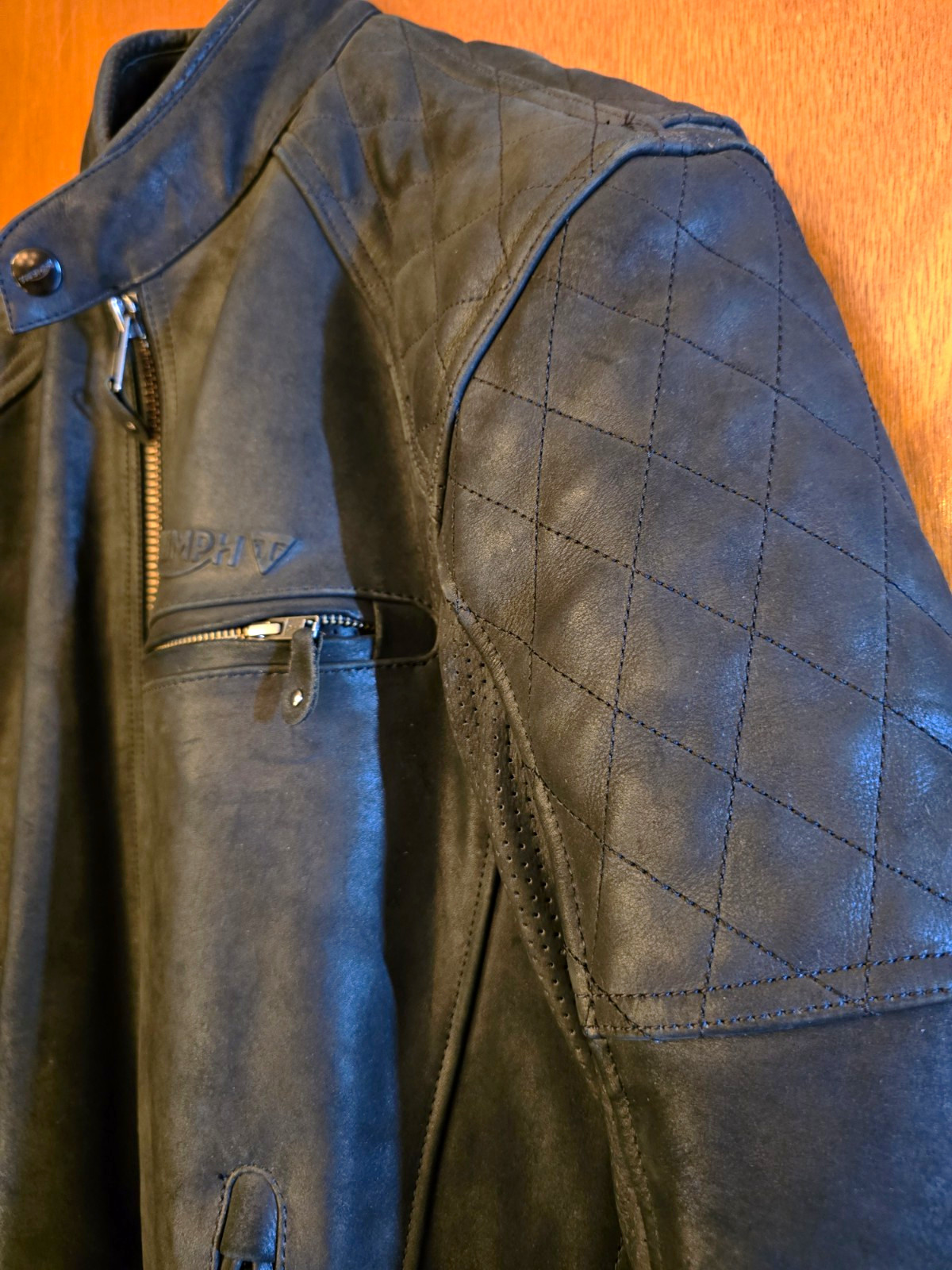 Triumph Leather Motorcycle Jacket, Factory Aged, Medium Triumph Leather Motorcycle Jacket, Factory Aged, Medium