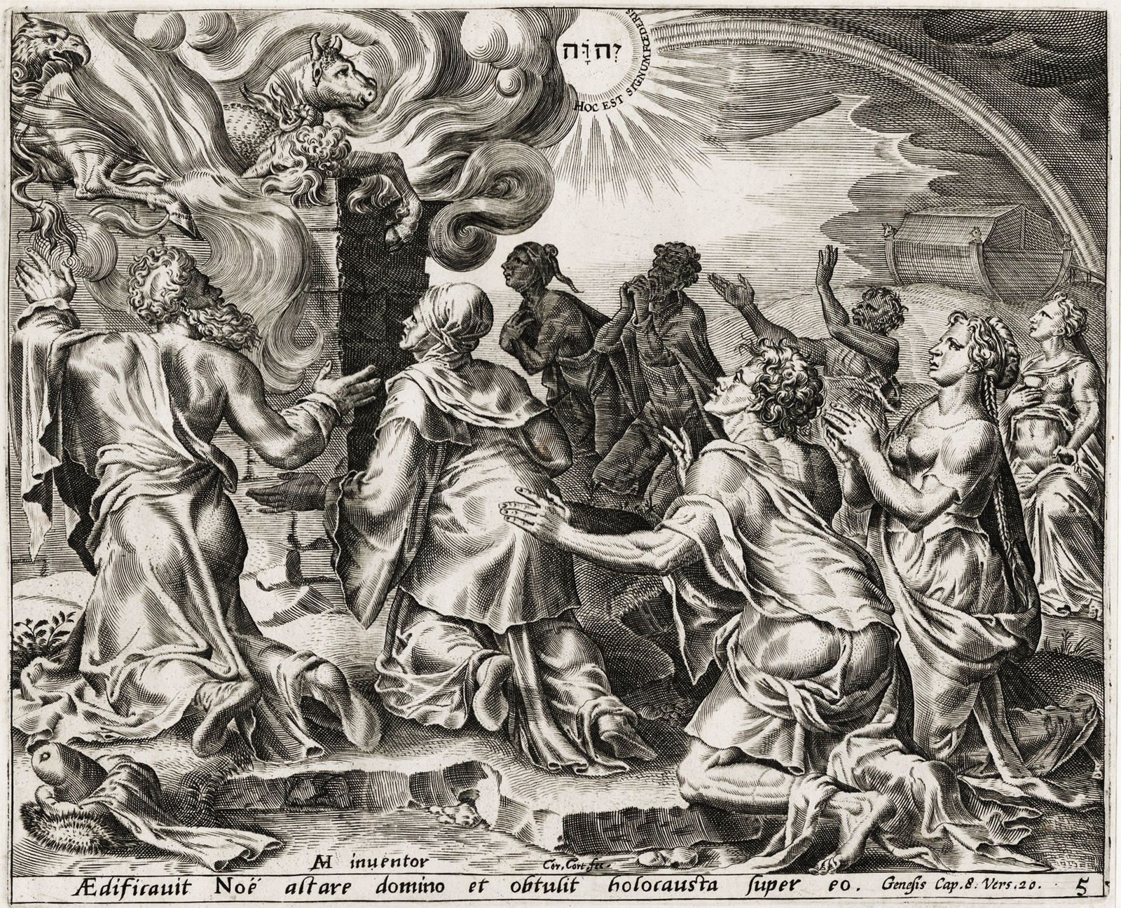 M. V. Heemskerck Cornelis Cort Noah Ark Arche Bible Copper Engraving 1600