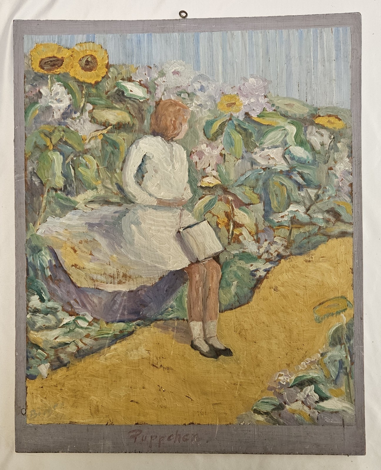 Birger Birger-Ericson “Puppchen” Swedish Gouache Girl Garden Signed 20x16