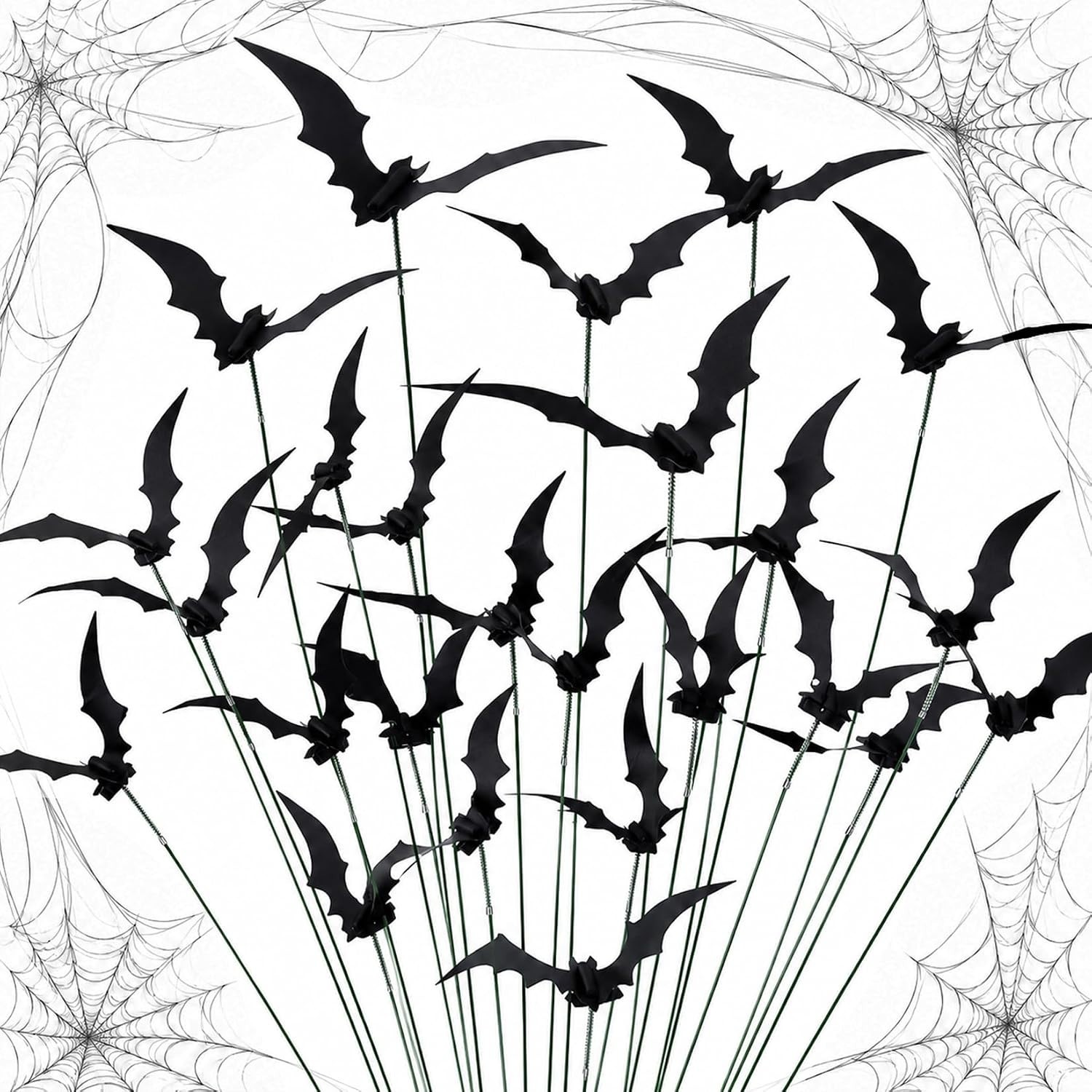 30PCS Halloween Bat Garden Stakes, Plastic Flying Bat for Yard, Lawn Decorations