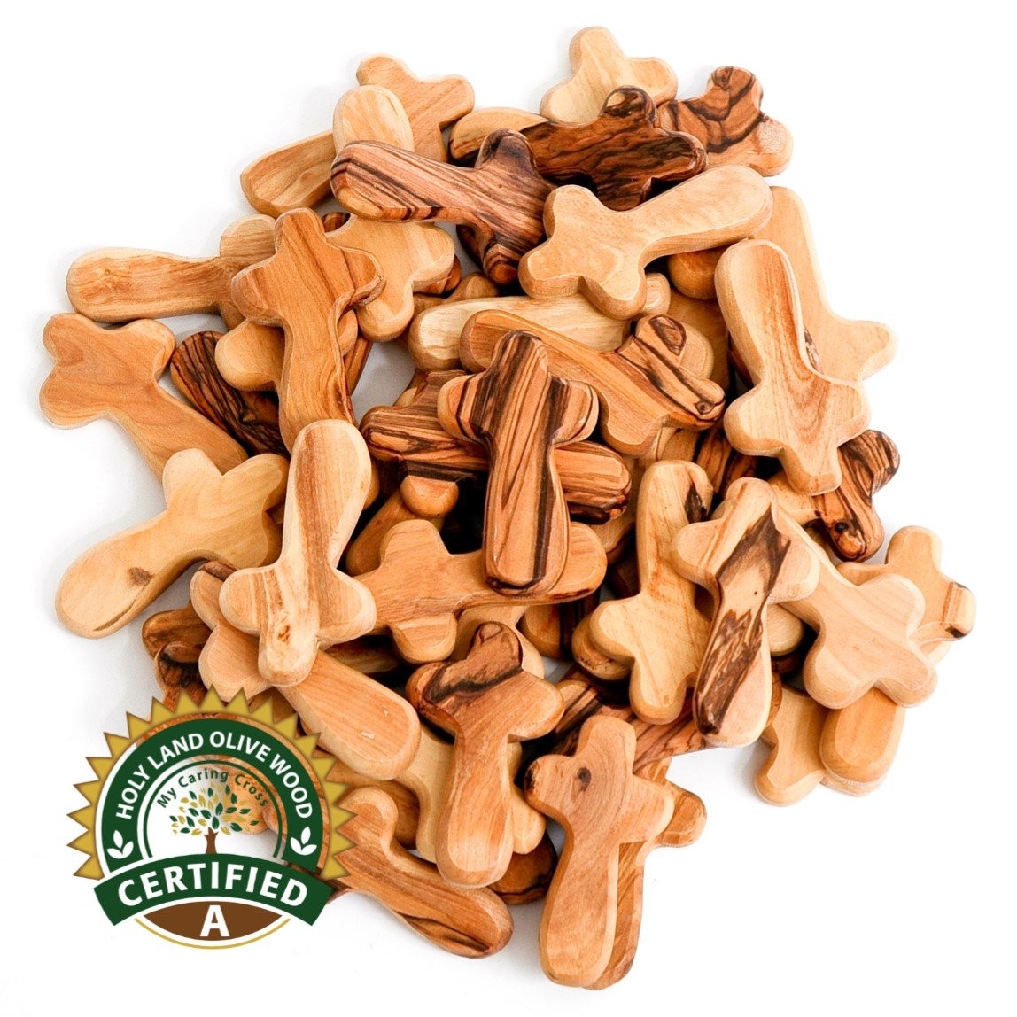 50 Olive Wood Small Pocket - Holding Crosses 50 Olive Wood Small Pocket - Holding Crosses