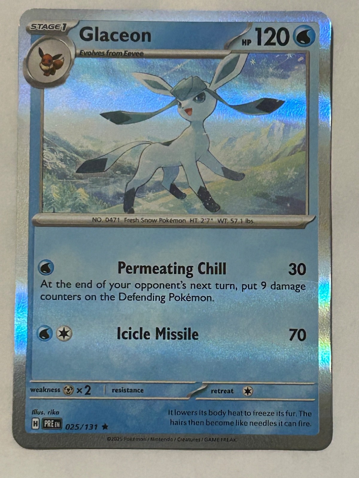 Glaceon 025/131 Sv: Prismatic Evolutions Holo Pokemon TCG Eeveelution