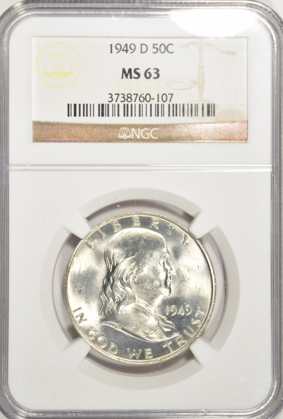 1949 D FRANKLIN HALF DOLLAR ~ NGC MS63 ~ BRIGHT WHITE