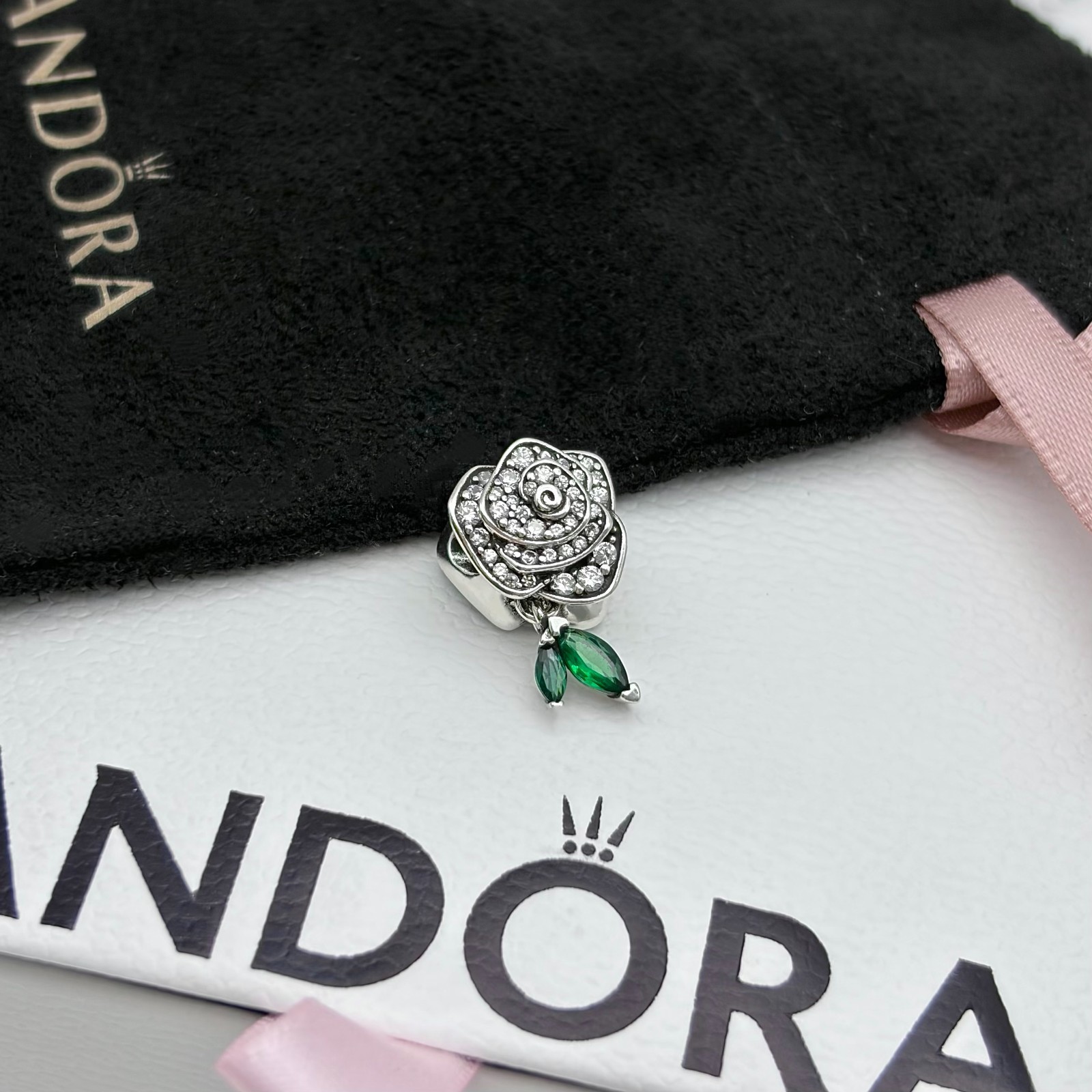Pandora S925 Ale Sterling Silver Sparkling Rose in Bloom Charm, #793201C01