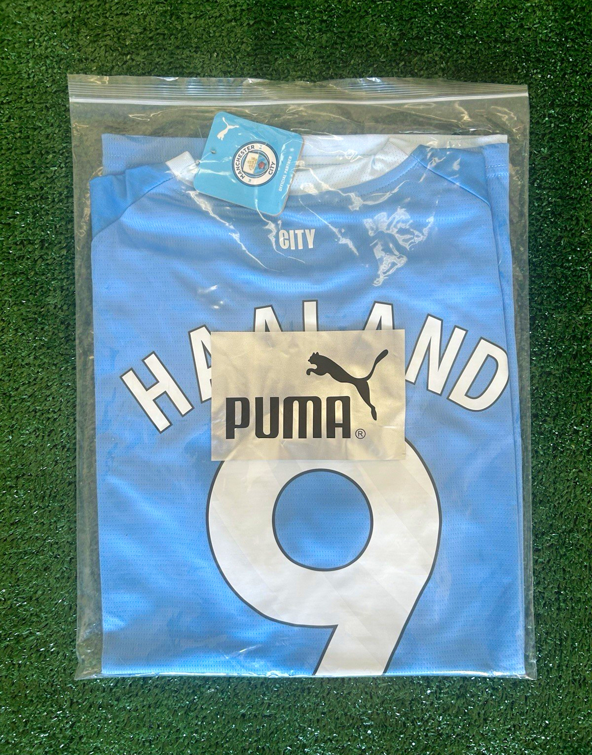 PUMA Manchester City Erling Haaland #9 Unisex Adult XL Soccer Jersey Blue/White