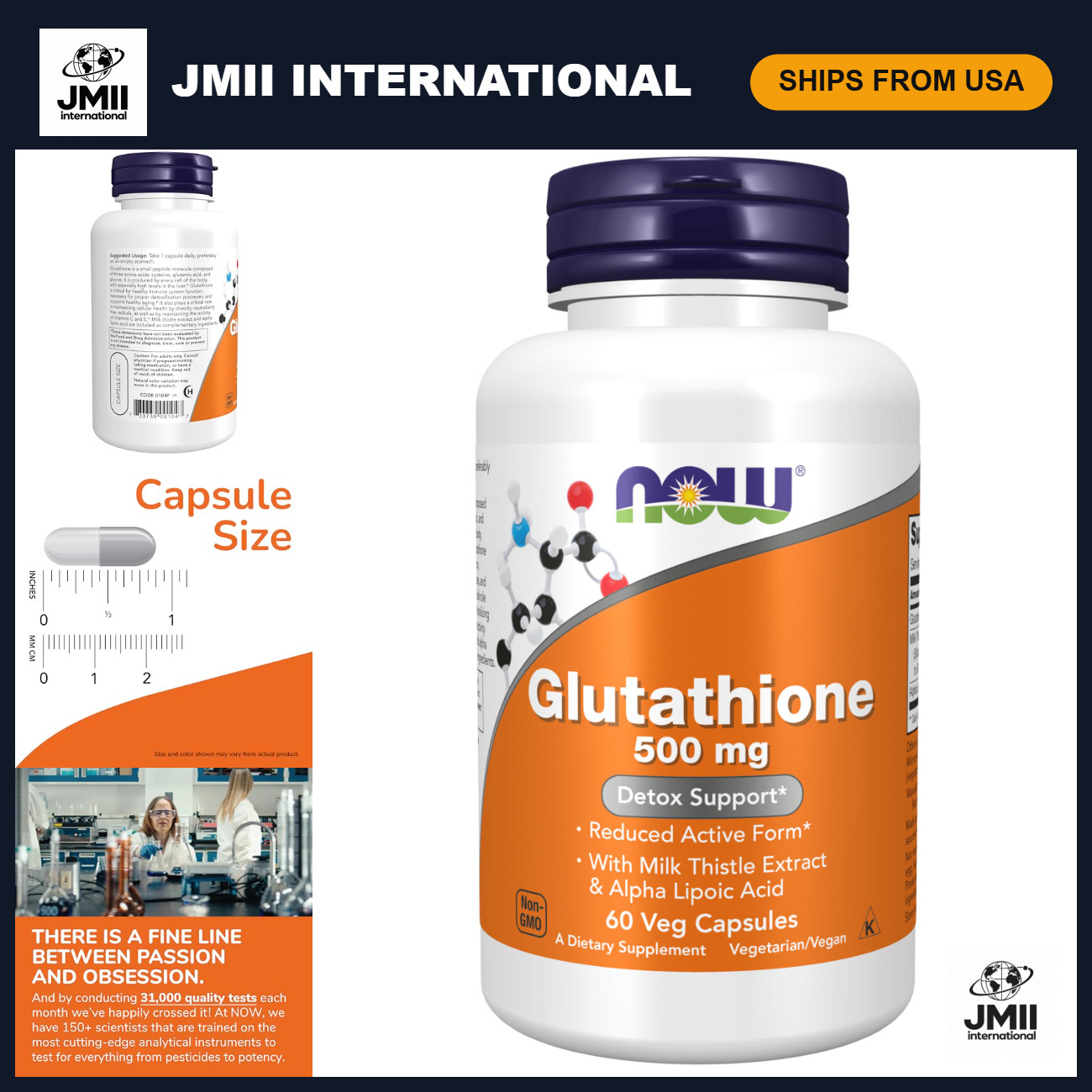 Glutathione 500mg Veg Caps - Detox Support, Antioxidant Formula, 60 Count