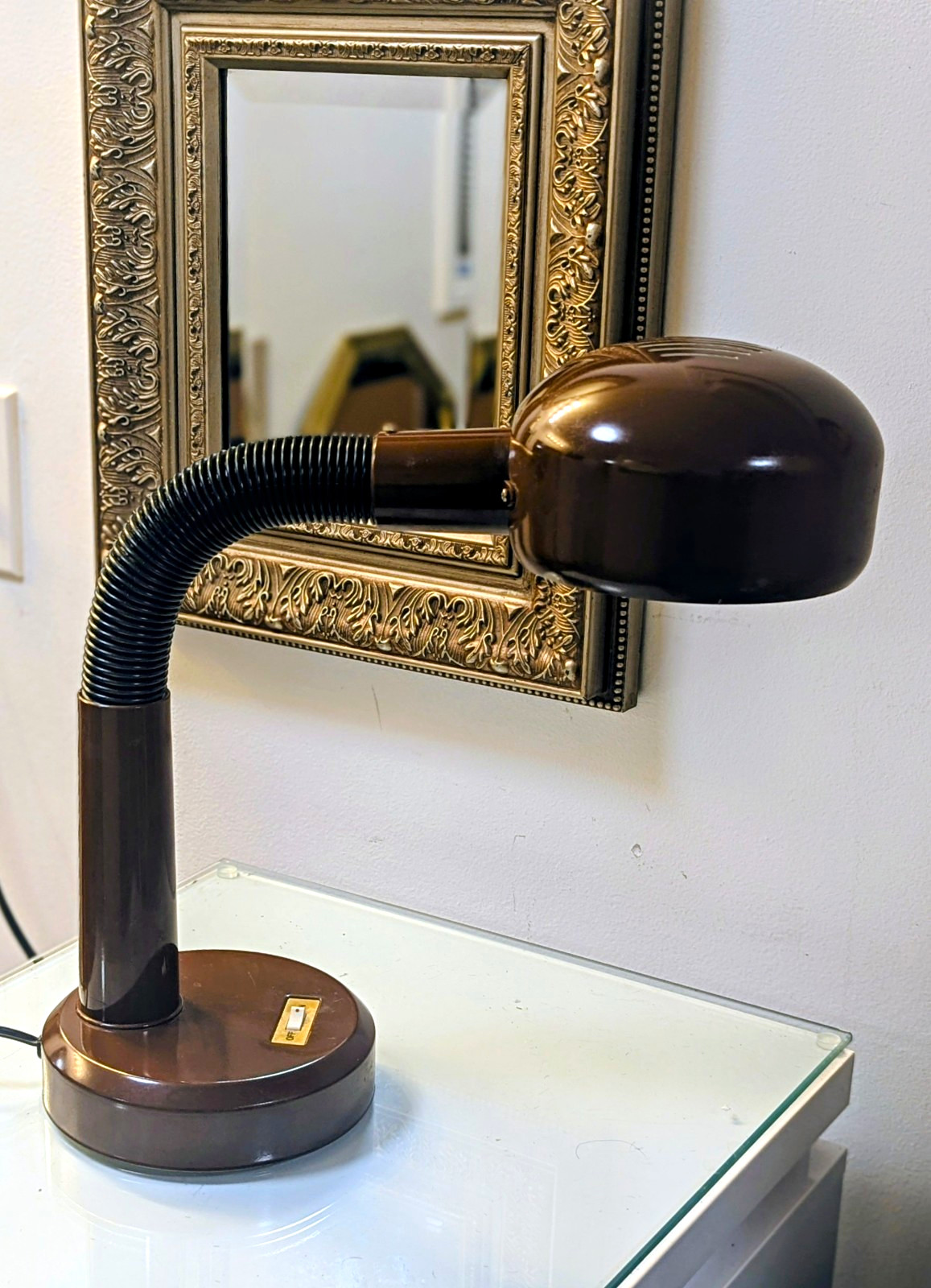 Vintage 1970s Chocolate Metal Desk Lamp Flexible Gooseneck Dome Shade Vintage 1970s Chocolate Metal Desk Lamp Flexible Gooseneck Dome Shade