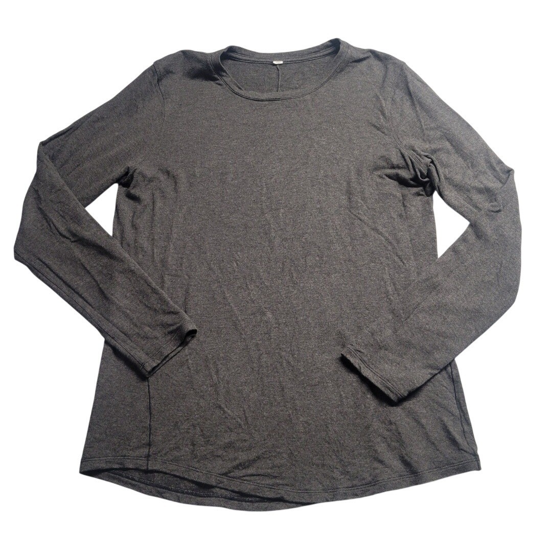 Lululemon Long Sleeve Crew Neck Top Charcoal Gray Heather Curved Hem Size 6-8