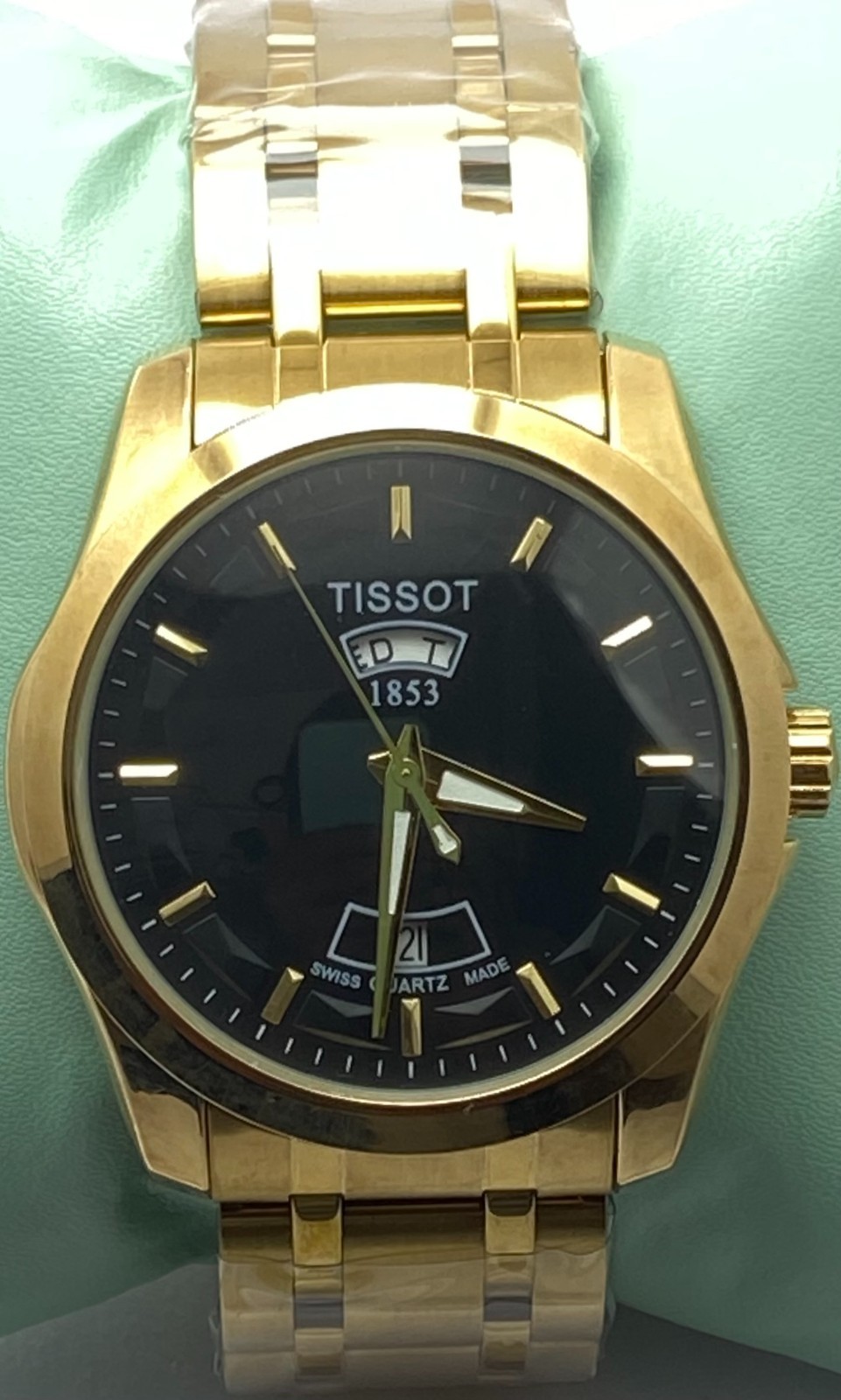 Refurbished Rare Gold-Tone Tissot Date-Day Display Quartz Working Wristwatch