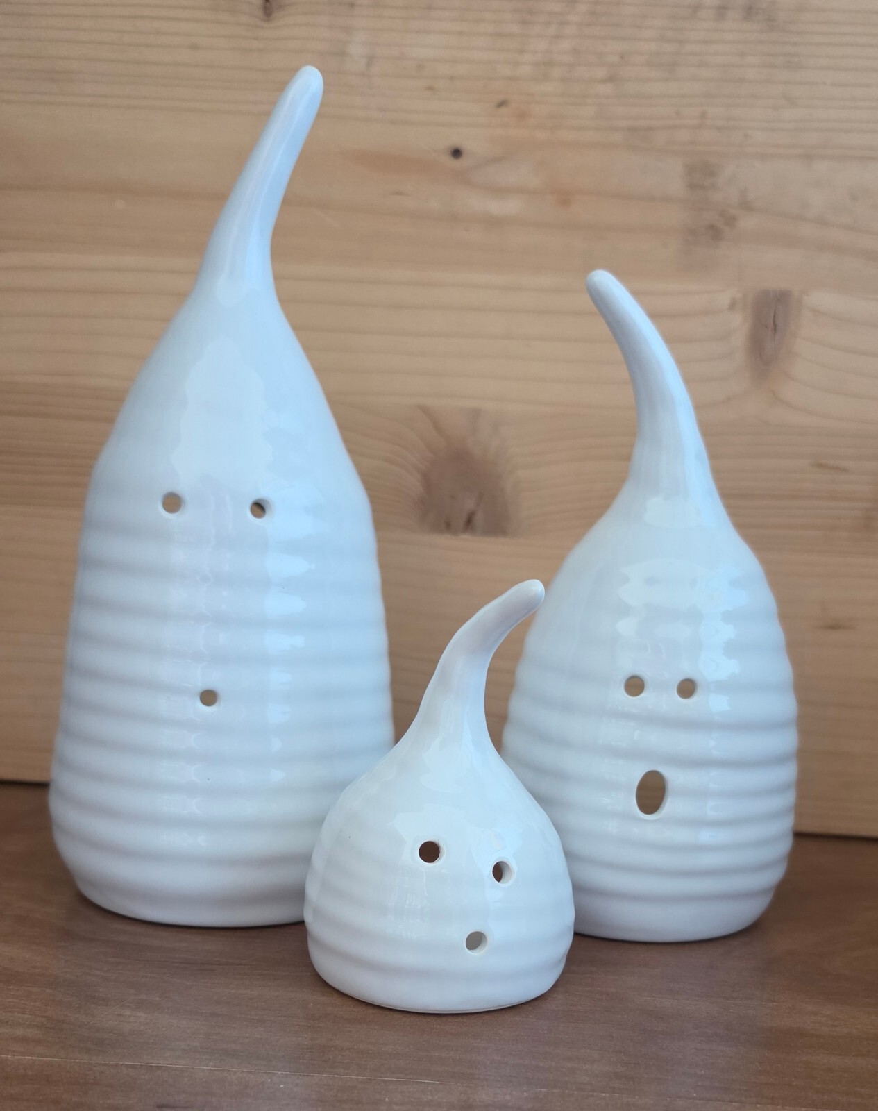 Mollie Jenkins Pottery Ceramic Ghost 3 pc-Handmade Halloween Luminaries MJP,414