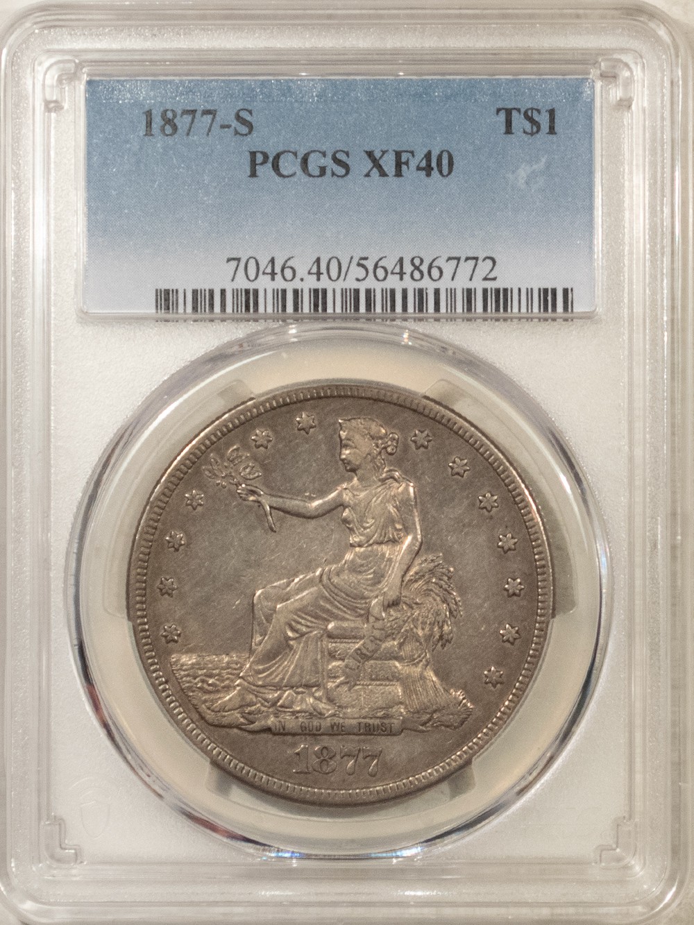 1877-S $1 TRADE DOLLAR - PCGS XF-40, NICE PLEASING 1877-S $1 TRADE DOLLAR - PCGS XF-40, NICE PLEASING