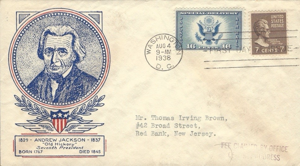 Scott #812 7¢ Andrew Jackson Prexie & CE1 16¢ Special Delivery Clifford FDC