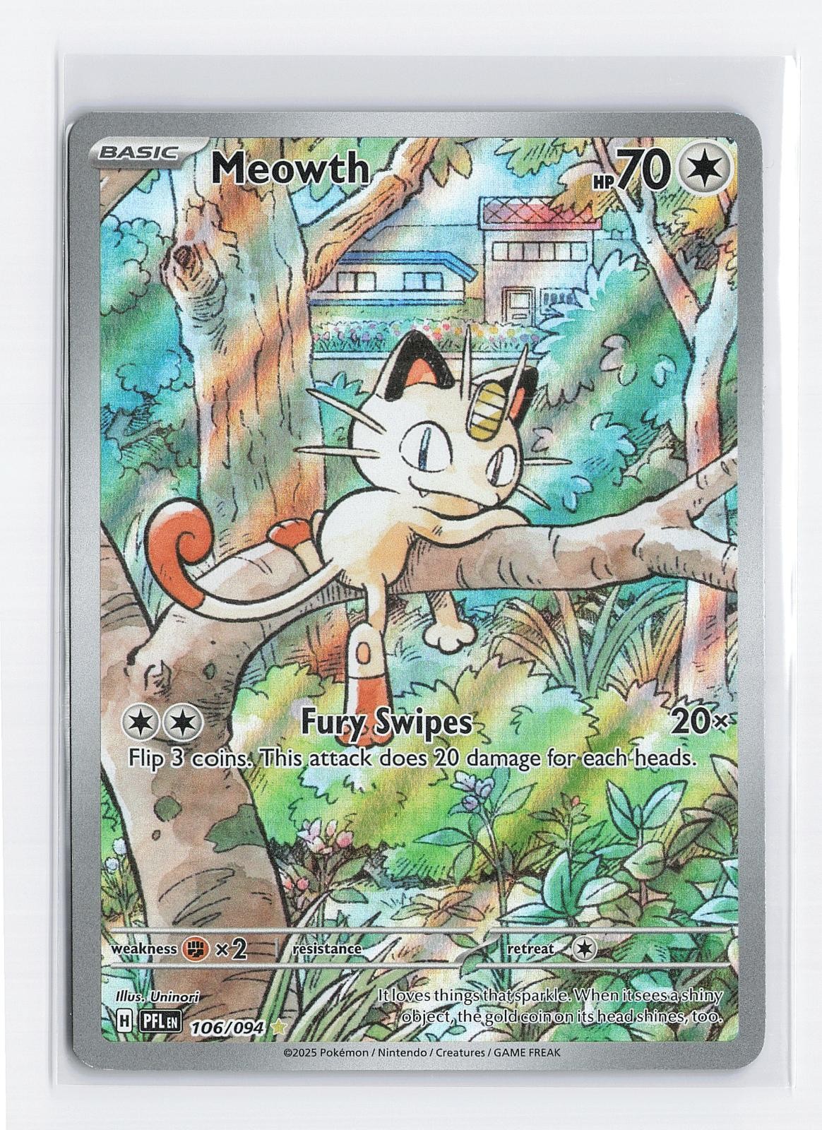 Meowth 106/094 Illustration Rare Phantasmal Flames Pokemon Holo Near Mint