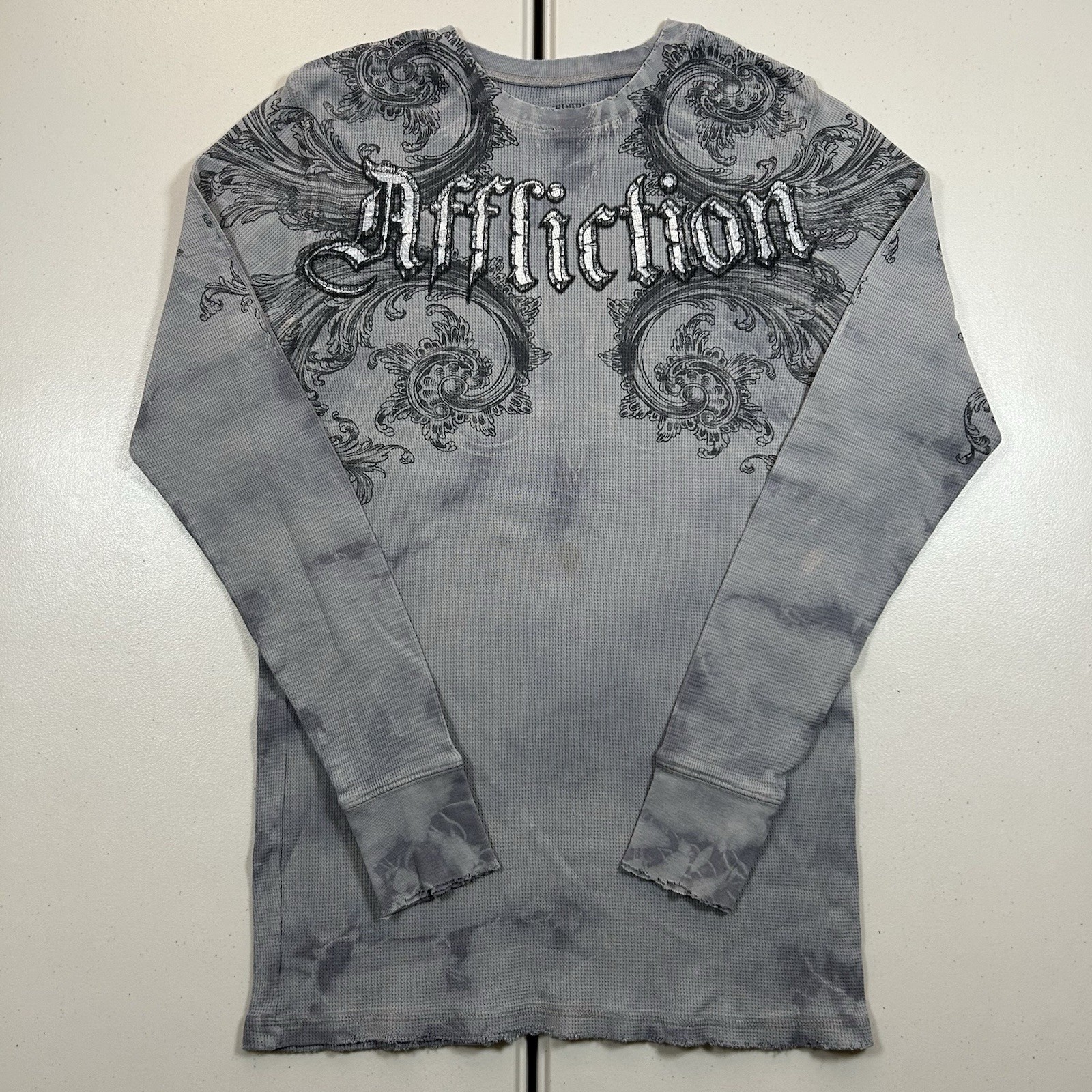 y2k Affliction Long Sleeve Thermal Shirt Women\'s Size Medium Wings Goth Grunge
