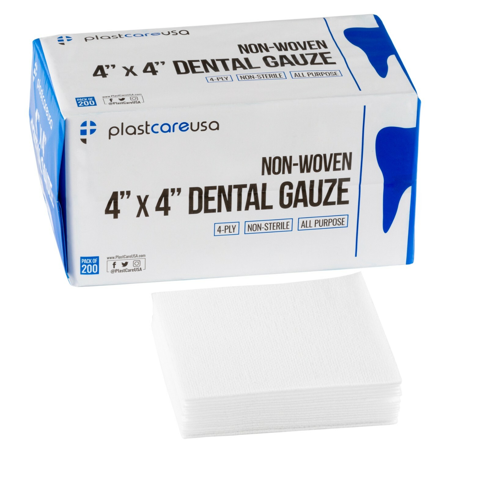 200 4x4 Non Woven Sponges 4-Ply, Non-Sterile Cotton Dental Gauze Pads