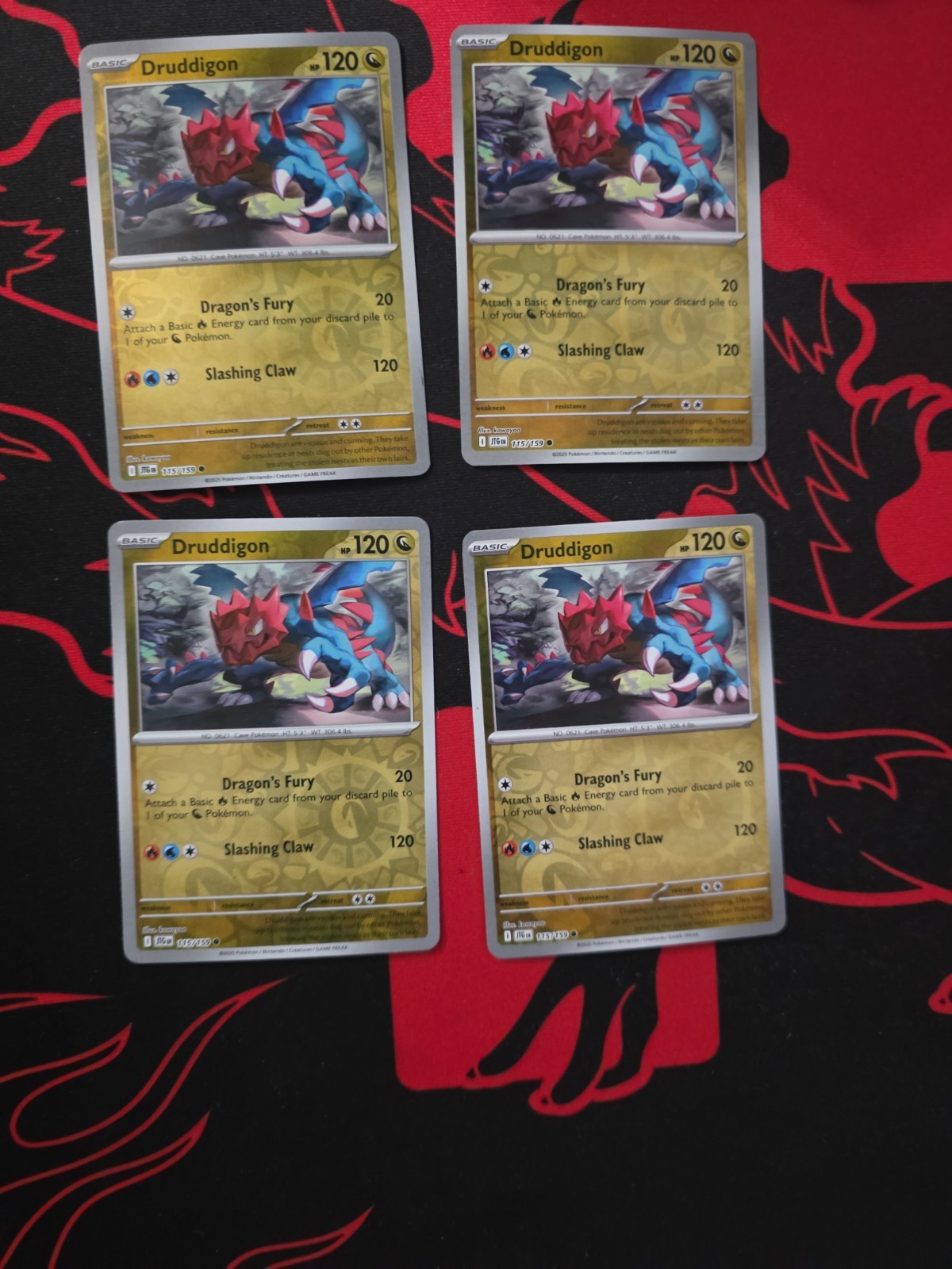 Pokemon Druddigon 115/159 Sv09: Journey Together Reverse Holo Lot X4 Pokemon Druddigon 115/159 Sv09: Journey Together Reverse Holo Lot X4