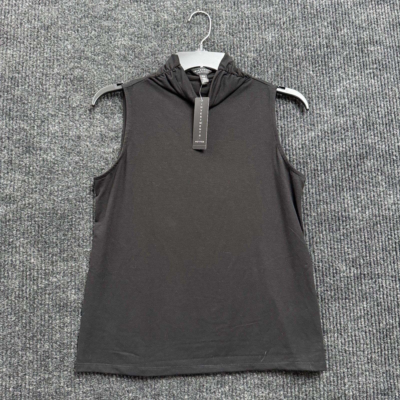 Investments Mock Neck Top Womens PS Petite Small Black Sleeveless Ponte NWT Investments Mock Neck Top Womens PS Petite Small Black Sleeveless Ponte NWT