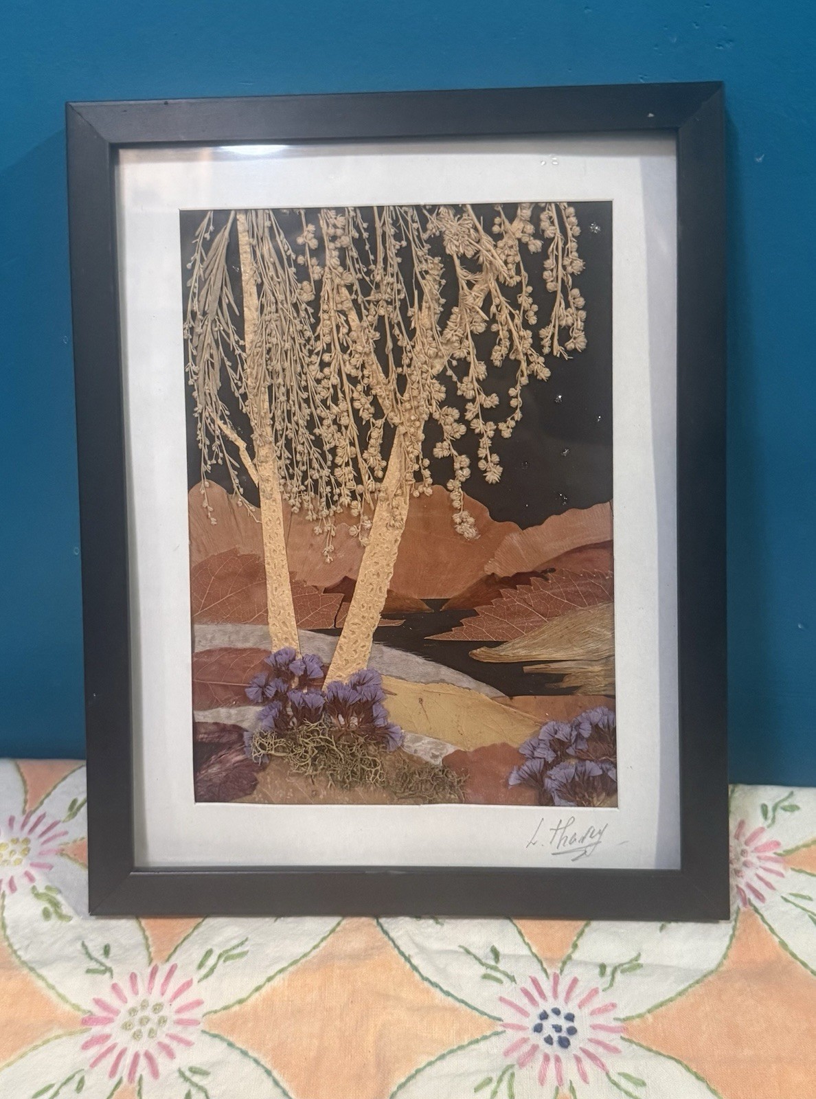 Larisa THANEY Original Pressed BOTANICAL ART FRAMED Autumn LANDSCAPE SIGNED 8x10