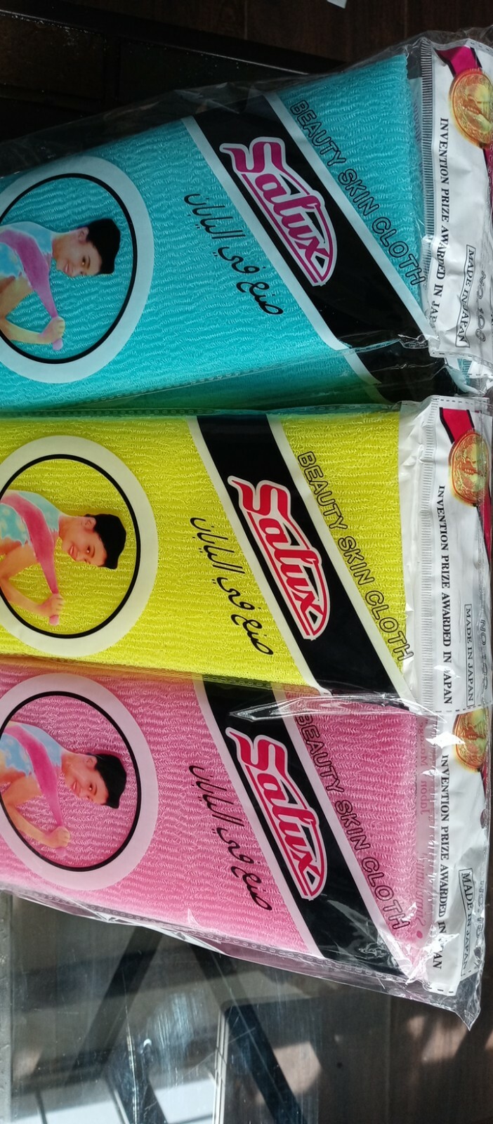 12pc.  SALUX JAPANESE BEAUTY SKIN CLOTH BATH BODY TOWEL  WASH  PINK BLUE YELLOW
