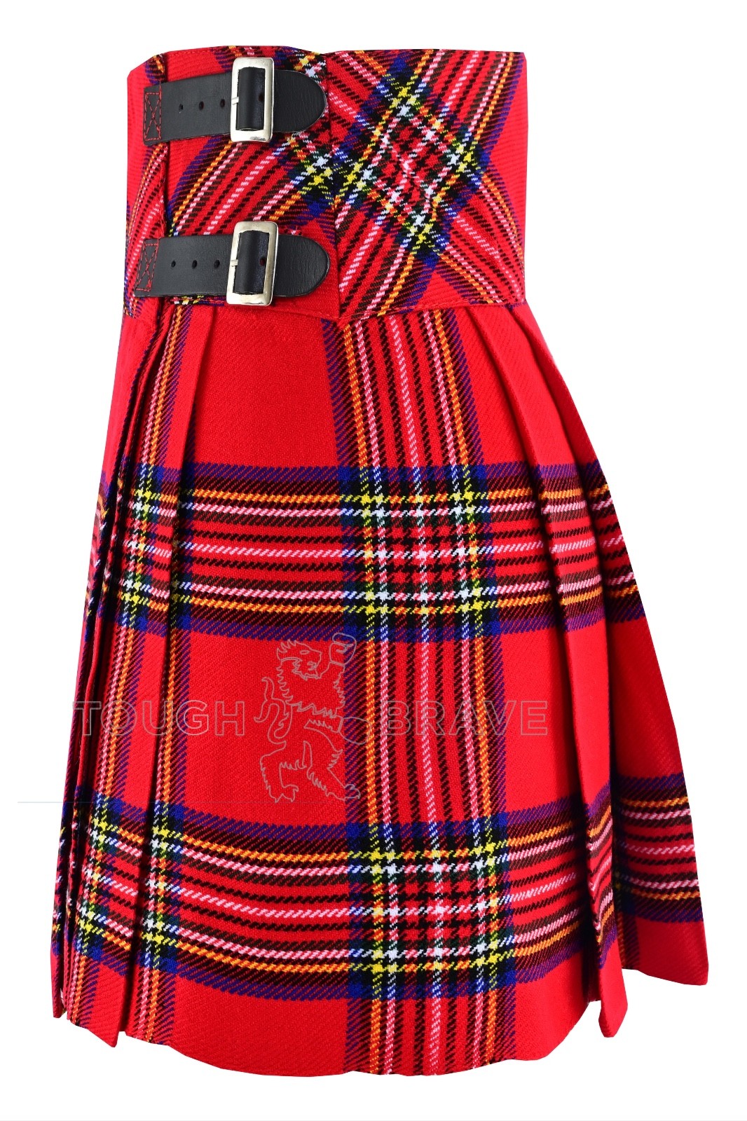 Women’s Red Royal Stewart Tartan Mini Kilt Skirt – Scottish Pleated w/ Buckles