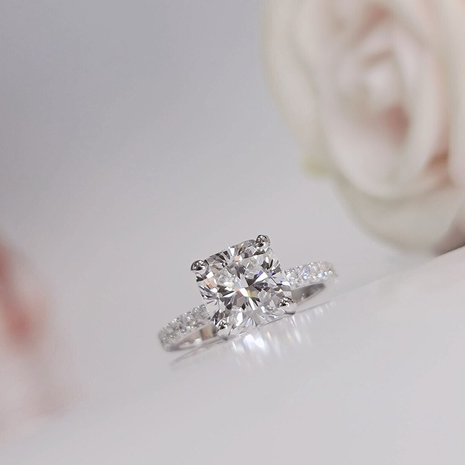 Certified 2 Ct Cushion Cut Lab Created Solitaire Diamond F VS1  925 Silver Ring