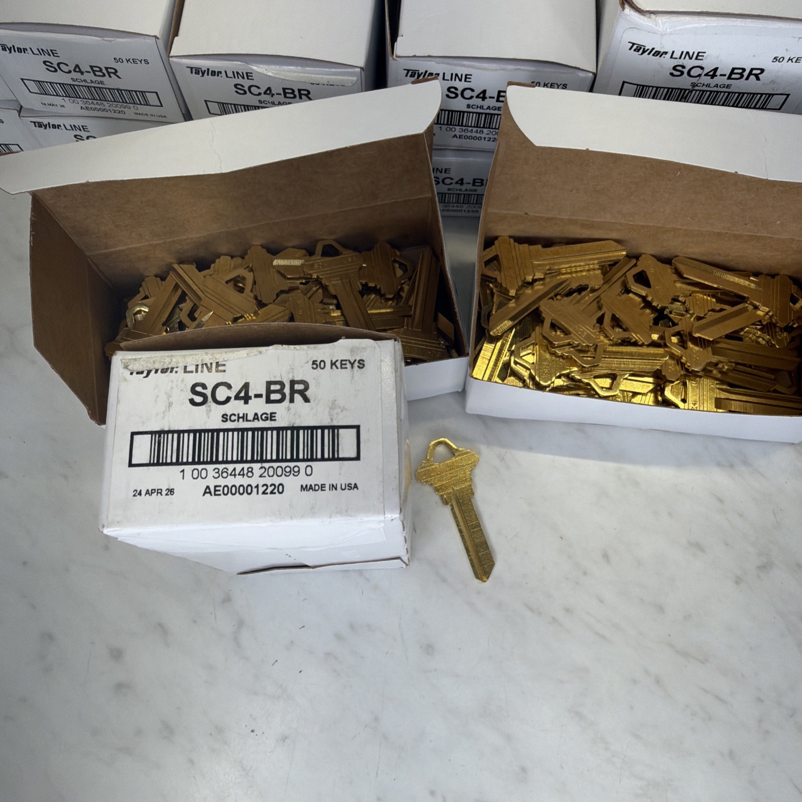 Taylor Line Ilco SC4-BR Key Blanks 100 Keys (2x 50 Pack) Brass Schlage SC4 Cut