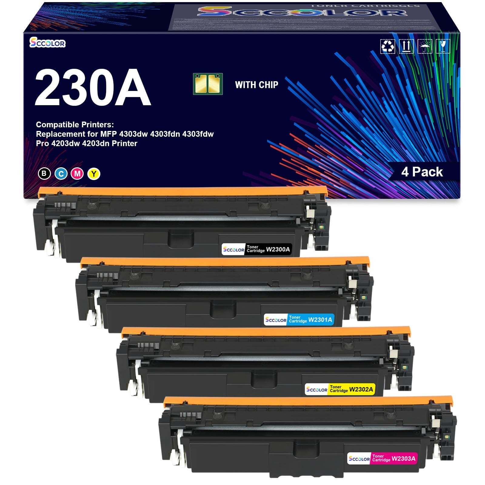 ** NEW HP Toner | 230A / 230X | Black / Color | With Chips | Compatible | 4-Pack