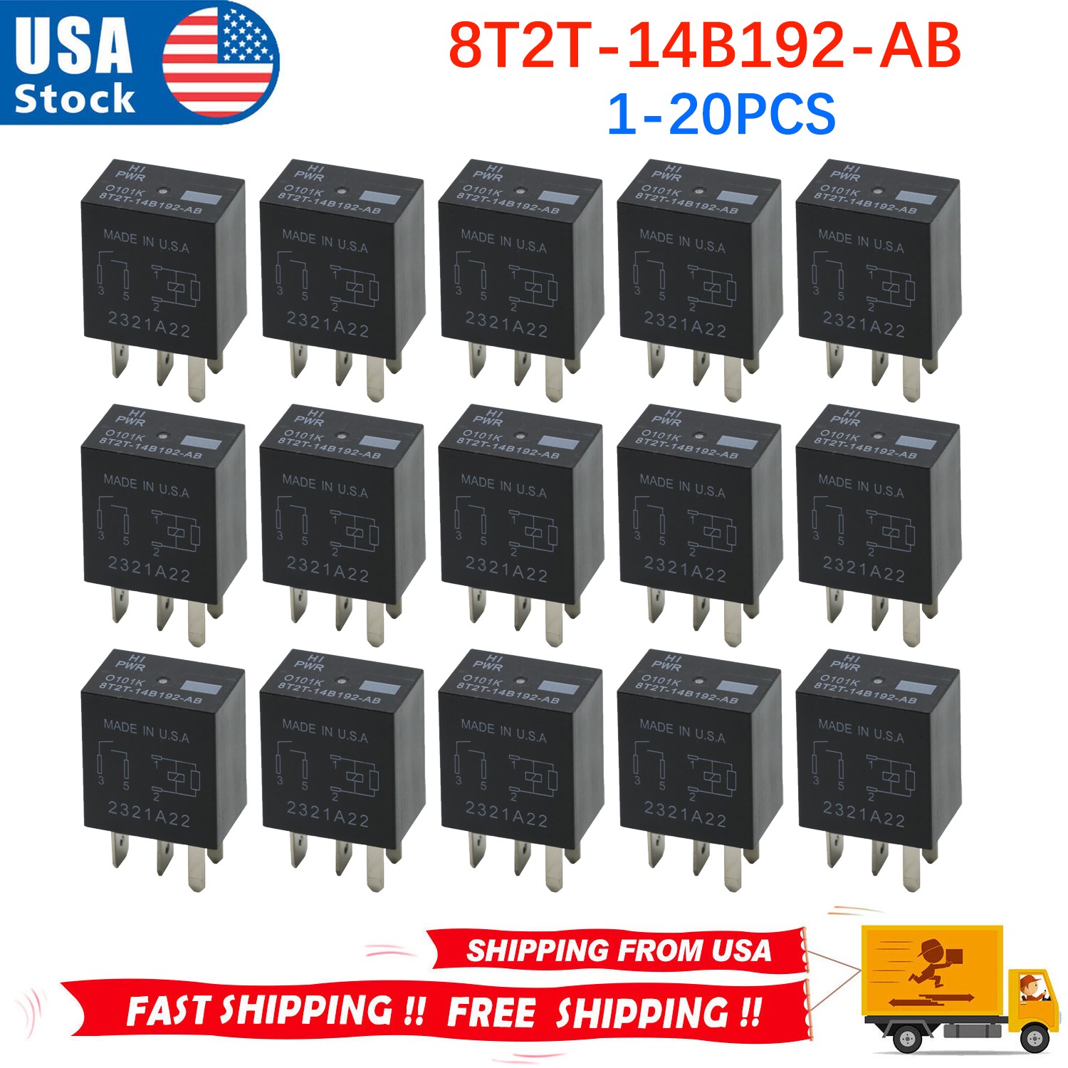 Lots of 8T2T-14B192-AB Relay 12VDC 4-Pin 30A Compatible with Some Ford