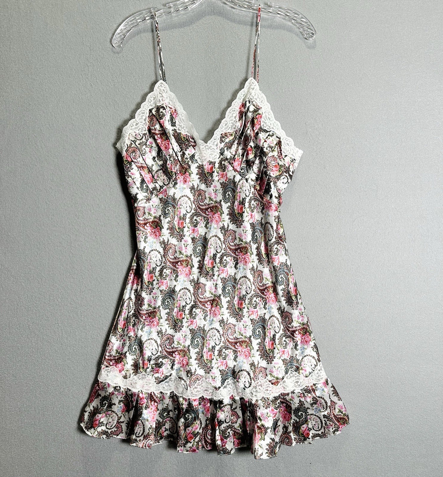 VTG Victoria\'s Secret Gold Label Satin Slip Dress Nightie Size L Floral Nightie