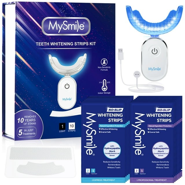 MySmile 28pcs Hydroxyapatie Teeth Whitening Strips Kit + 28LED Light Enamel-Safe