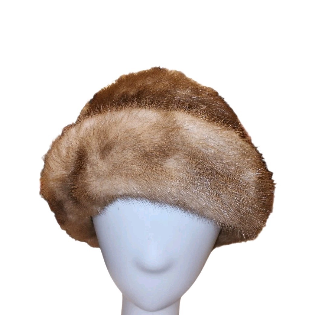 VTG 60\'s Mr John Jr Natural Pastel Ranch Mink Fur Roller Style Hat Size 22 1/4\