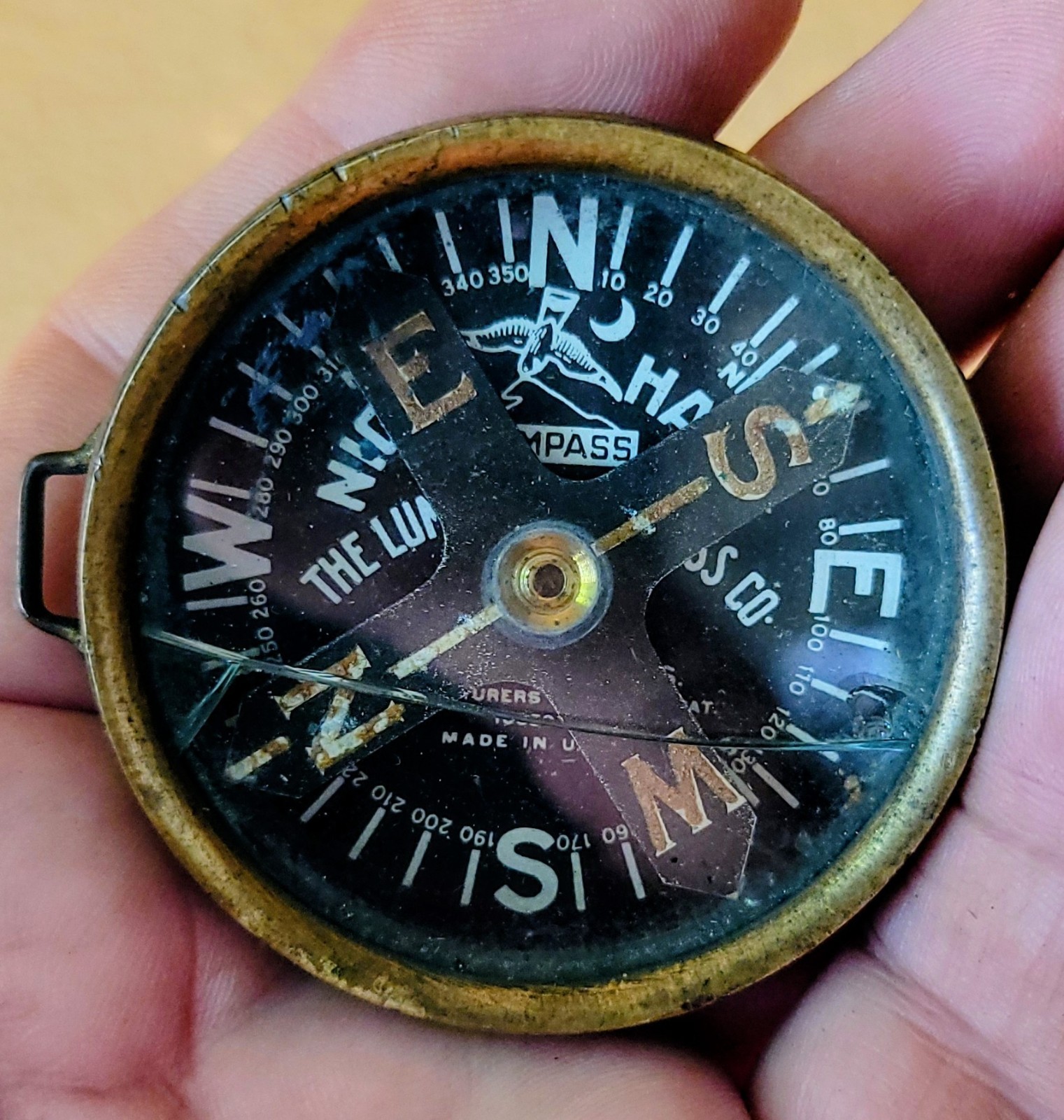 Antique NIGHT HAWK Compass Luminous USA WW1 World War 1 - WWI RARE - DAMAGED 