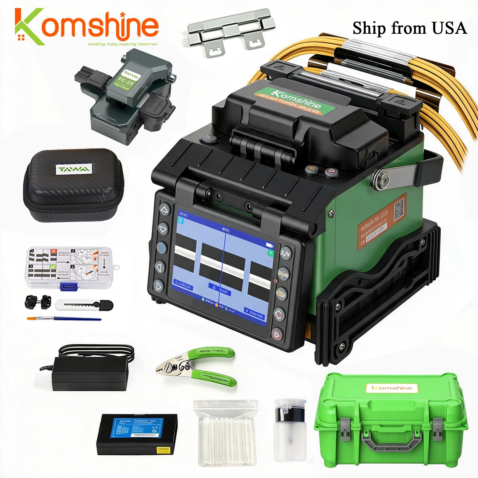 Komshine GX39 FTTx Fiber Optic Fusion Splicer, with FC-23 One-step Fiber Cleaver