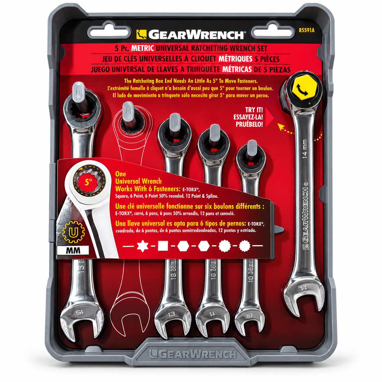GearWrench 85591A 5-Piece Metric Universal Ratcheting Wrench Set